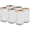 Sklenice 300 ml s barevným víčkem fi 66 - 6 ks. ['sklenice na zavařeniny', ' sklenice 300 ml', ' sada sklenic', ' sklenice na zavařeniny', ' sklenice s barevnými víčky', ' barevná víčka', ' na kompoty', ' na džemy']
