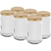Sklenice TO 300 ml se zlatým víčkem fi 66 - 6ks. ['sklenice na zavařeniny', ' sklenice 300 ml', ' sklenice s víčkem', ' sklenice se zlatým víčkem', ' kuchyňská sklenice', ' skleněná sklenice', ' sklenice na drobnosti', ' sklenice na džem', ' sklenice na koření', ' sklenice na bylinky', ' šroubovací sklenice', ' malé sklenice']