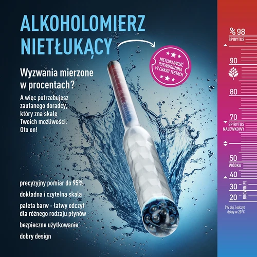 Alkoholmetr nerozbitný s trubičkou, rozsah měření 20-98% - 6
