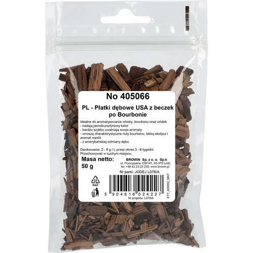 Americké dubové vločky, silně opékané, z bourbonových sudů, 50 g - 2