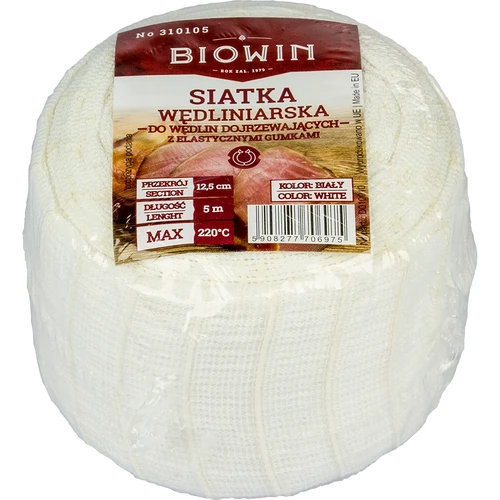 Bílá uzenářská síťka o rozměrech 12,5 cm x 5 m, s tepelnou odolností do 220°C - typ B - 3