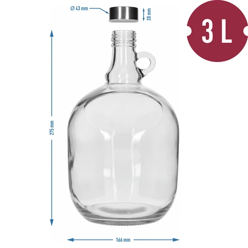 Dáma Demižon 3 L, s kovovým uzávěrem fi 43 mm a držadlem - 5
