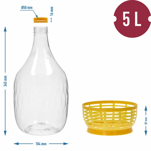 Demižon Dama 5 L PET, se šroubovacím uzávěrem a košíčkem - 6