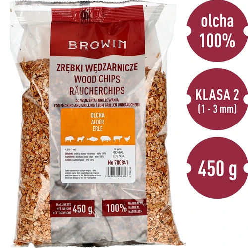 Dřevěné štěpky na uzení/grilování, olše, 450 g, tř. 2 - 3