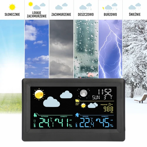 Elektronická meteorologická stanice – bezdrátová, se senzorem, černá - 9