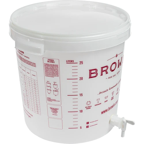Fermentační nádoba 30L, bílá s potiskem, kohoutkem a 2 trubkami - j.EN - 3