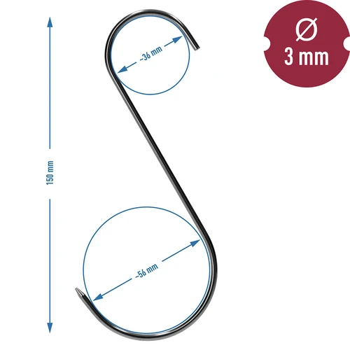Háčky na uzení – S, ostřené 3 mm × 150 mm, 5 ks - 6