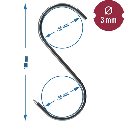Háky na uzení – S, ostřené, 3 mm x 100 mm, 5 ks - 6