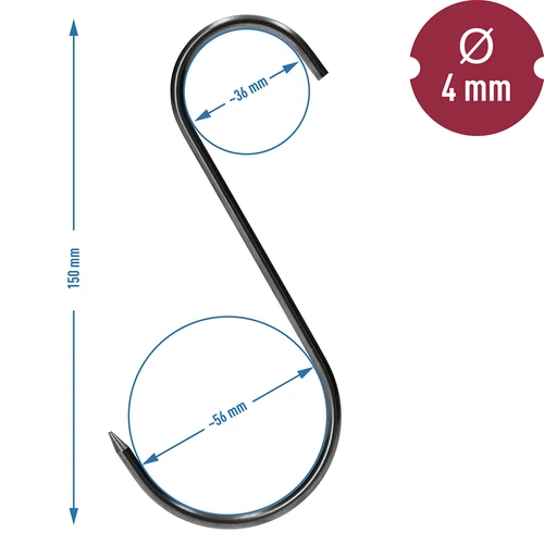 Háky na uzení – S, ostřené, 4 mm × 150 mm, 5 ks - 6
