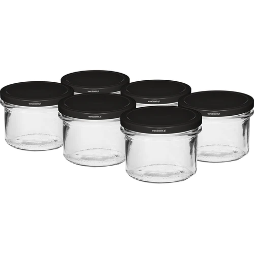 Jednoduchá sklenice 235 ml (fi82) s černým víčkem 6 ks
