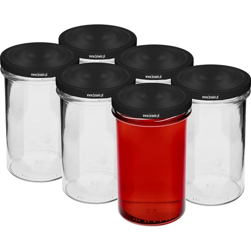 Jednoduchá sklenice 545ml (fi 82) - s černým víčkem, 6 ks - 2