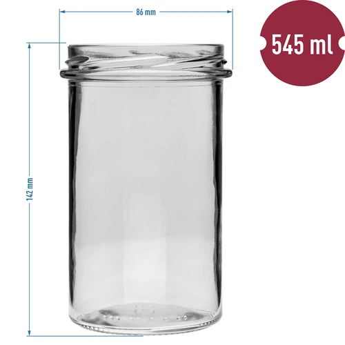 Jednoduchá sklenice 545ml (fi 82) - s černým víčkem, 6 ks - 6