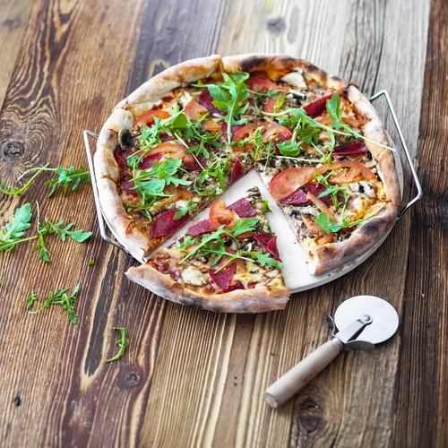 Kámen na pizzu s držadlem a nožem, z kordieritu, kulatý 33 cm - 17