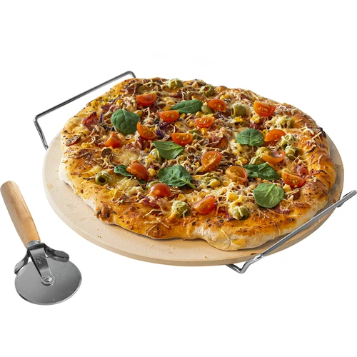 Kámen na pizzu s držadlem a nožem, z kordieritu, kulatý 33 cm