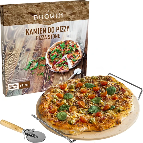 Kámen na pizzu s držadlem a nožem, z kordieritu, kulatý 33 cm - 7