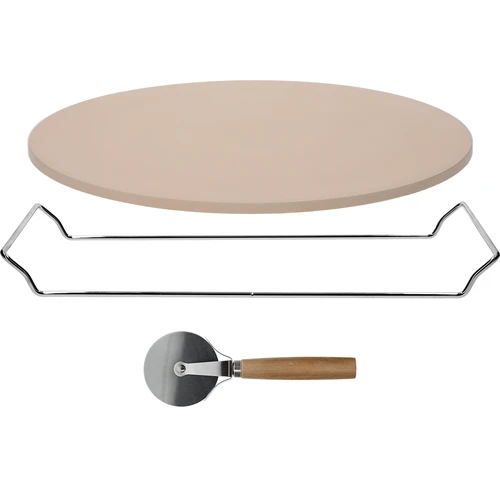 Kámen na pizzu s držadlem a nožem, z kordieritu, kulatý 33 cm - 3