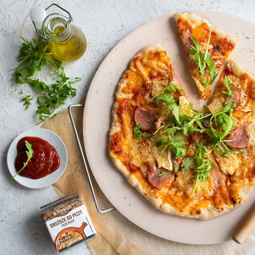 Kámen na pizzu s držadlem a nožem, z kordieritu, kulatý 33 cm - 13