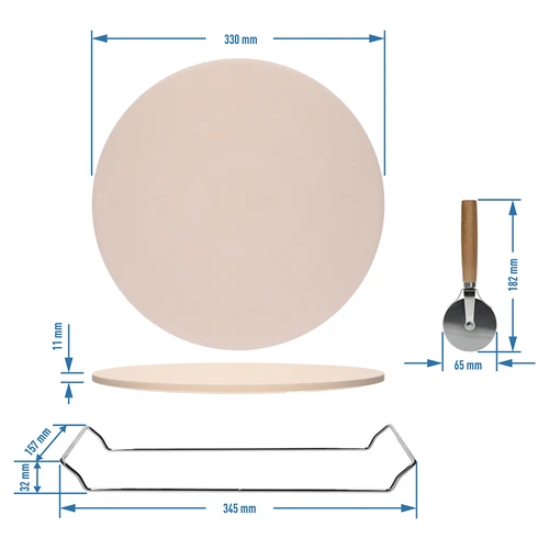 Kámen na pizzu s držadlem a nožem, z kordieritu, kulatý 33 cm - 8