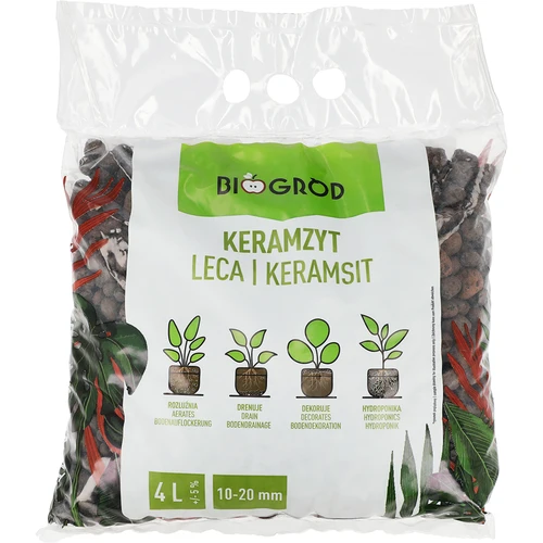 Keramzit pro pokojové rostliny, zahradnictví a lesy ve skle 10–20 mm, 4L