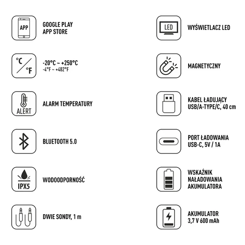 Kuchyňský teploměr s Bluetooth, 2 sondy - 8