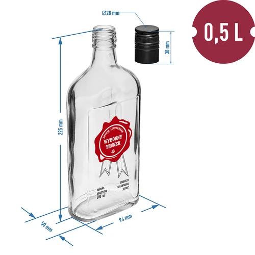 Láhev 500 ml se šroubovacím uzávěrem, potisk „Wyborny Trunek“, 1 ks - 6