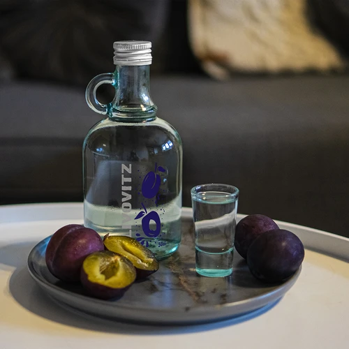 Láhev 0,5 L se šroubovacím uzávěrem a dvoubarevným potiskem Slivovitz - 4 ks - 8