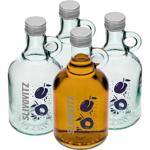 Láhev 0,5 L se šroubovacím uzávěrem a dvoubarevným potiskem Slivovitz - 4 ks