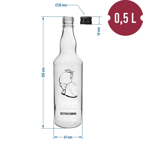 Láhev 500 ml se šroubovacím uzávěrem, potisk „Cytrynówka“, 1 ks. - 4