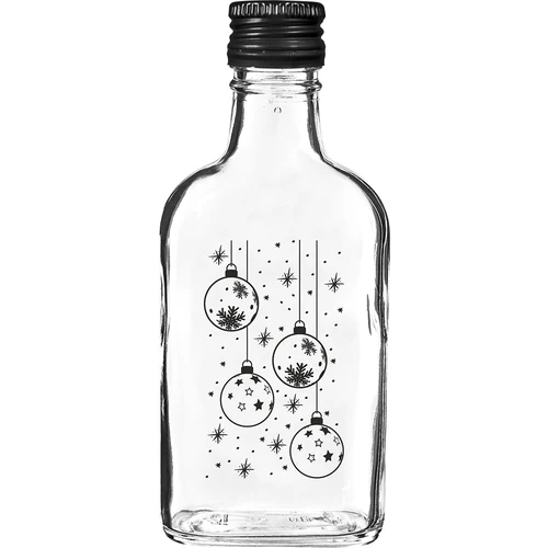 Láhev placatka 200 ml se šroubovacím uzávěrem, potisk „Vánoční baňky“, 1 ks