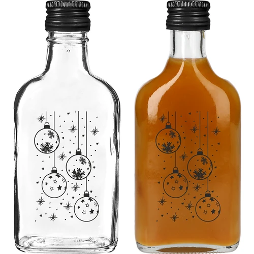 Láhev placatka 200 ml se šroubovacím uzávěrem, potisk „Vánoční baňky“, 1 ks - 2