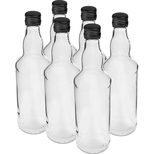 Láhev 500 ml na vodku, s černým šroubovacím uzávěrem, 6 ks.