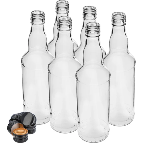Láhev 500 ml na vodku, s černým šroubovacím uzávěrem, 6 ks. - 2