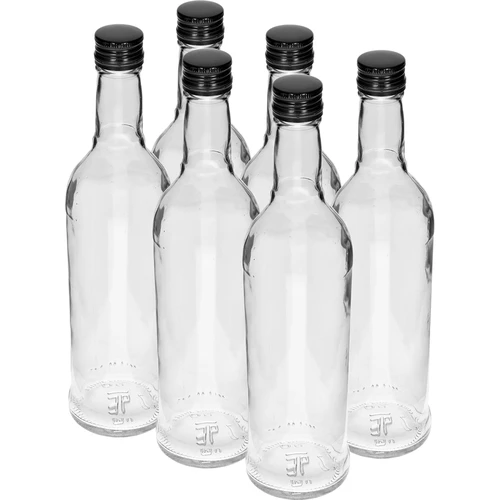 Láhev 500 ml Štíhlá, s černým uzávěrem, na vodku, 6 ks