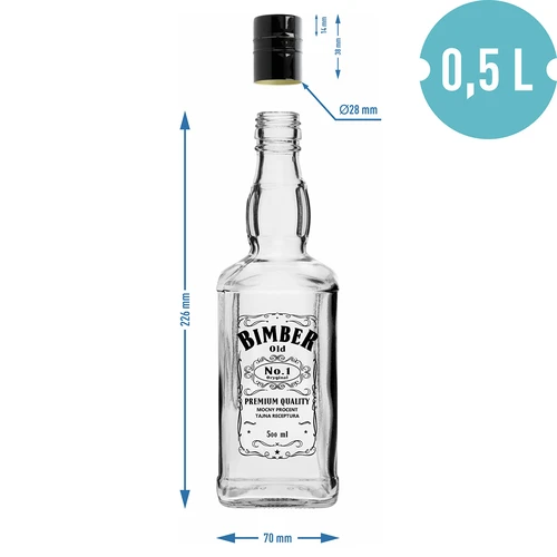 Láhev Daniels 500 ml se šroubovacím uzávěrem, potisk „Bimber OLD“, 1 ks - 6