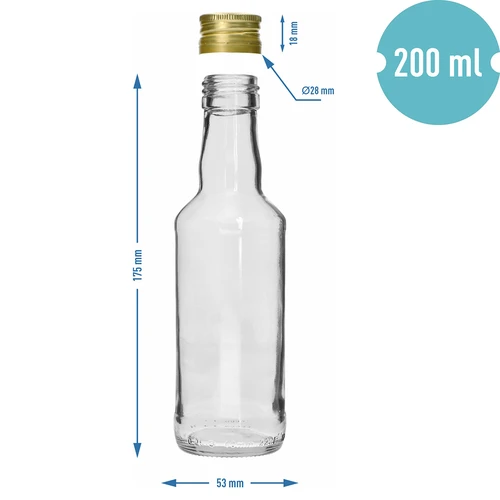 Láhev monopolka 200 ml, se zlatým šroubovacím uzávěrem fi 28, 1 ks - 5