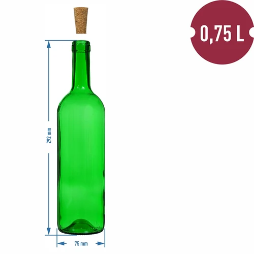 Láhev na víno 0,75 L zelená - balení 8 ks - 6