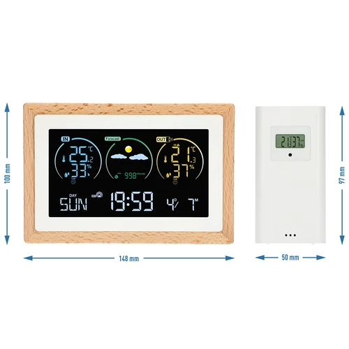 Meteorologická stanice (RCC,DCF) - elektronická, bezdrátová, podsvícená, senzor, bílá - 14