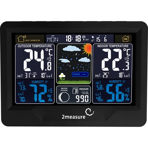 Meteorologická stanice RCC, DCF – elektronická, podsvícená, bezdrátová, senzor, černá - 3