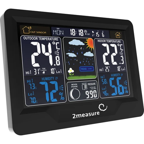 Meteorologická stanice RCC, DCF – elektronická, podsvícená, bezdrátová, senzor, černá - 4