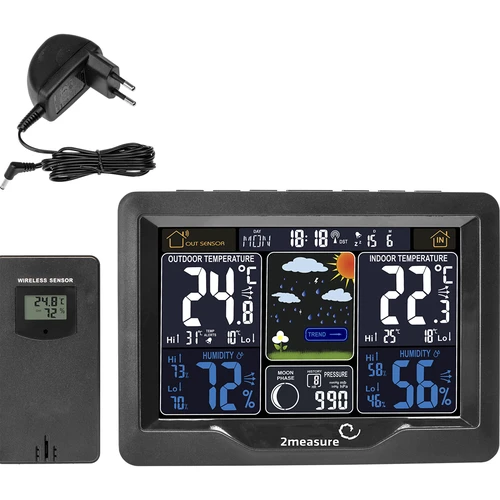 Meteorologická stanice RCC, DCF – elektronická, podsvícená, bezdrátová, senzor, černá - 2