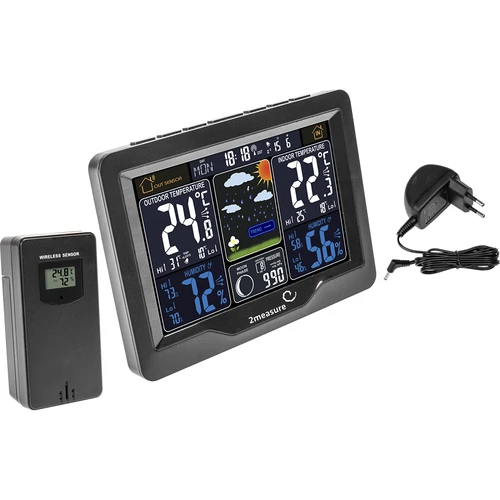 Meteorologická stanice RCC, DCF – elektronická, podsvícená, bezdrátová, senzor, černá