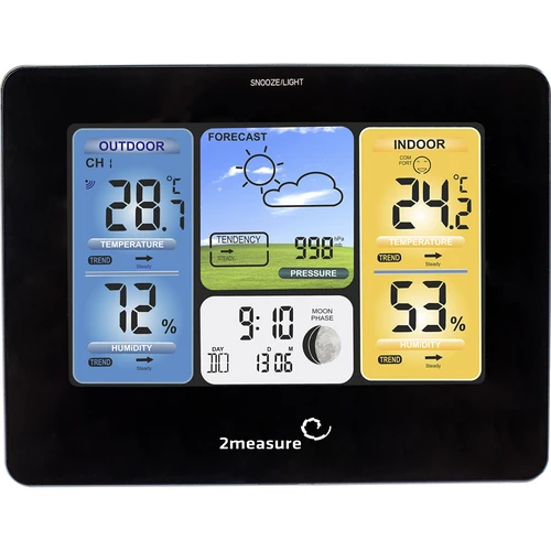 Meteorologická stanice RCC – elektronická, podsvícená, bezdrátová, senzor, černá - 4