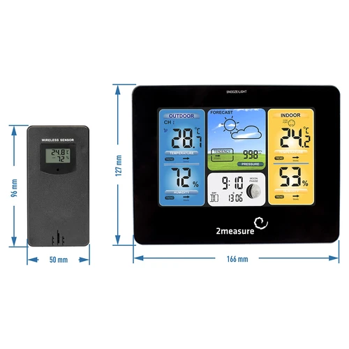 Meteorologická stanice RCC – elektronická, podsvícená, bezdrátová, senzor, černá - 11