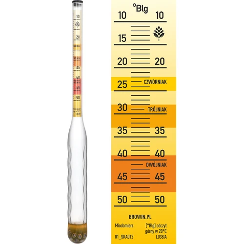 Nerozbitný hustoměr pro medovinu se zkumavkou, rozsah měření 10-50°Blg - 4