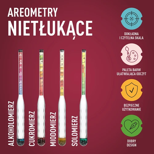 Nerozbitný hustoměr pro medovinu se zkumavkou, rozsah měření 10-50°Blg - 7