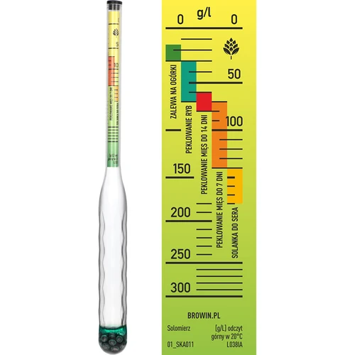 Nerozbitný soloměr se zkumavkou, rozsah měření: 0-300 g soli/L - 4