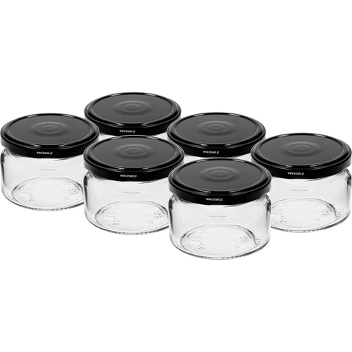 Nízká sklenice 200ml - s černým víčkem fi 82/6, 6ks.