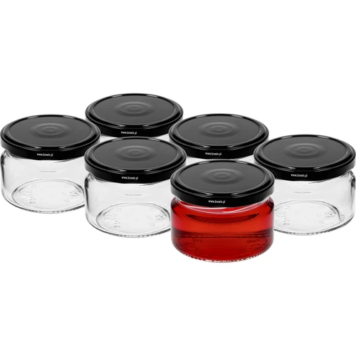 Nízká sklenice 200ml - s černým víčkem fi 82/6, 6ks. - 2