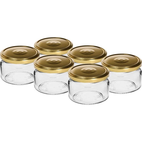 Nízká sklenice 200ml - se zlatým víčkem fi 82/6, 6ks.