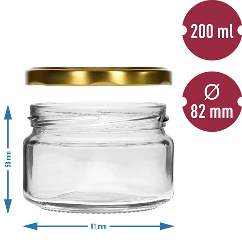 Nízká sklenice 200ml - se zlatým víčkem fi 82/6, 6ks. - 5
